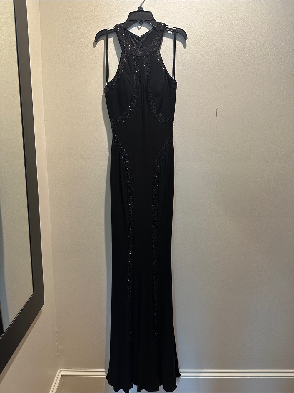 Faviana Black sequin Halter Maxi Dress